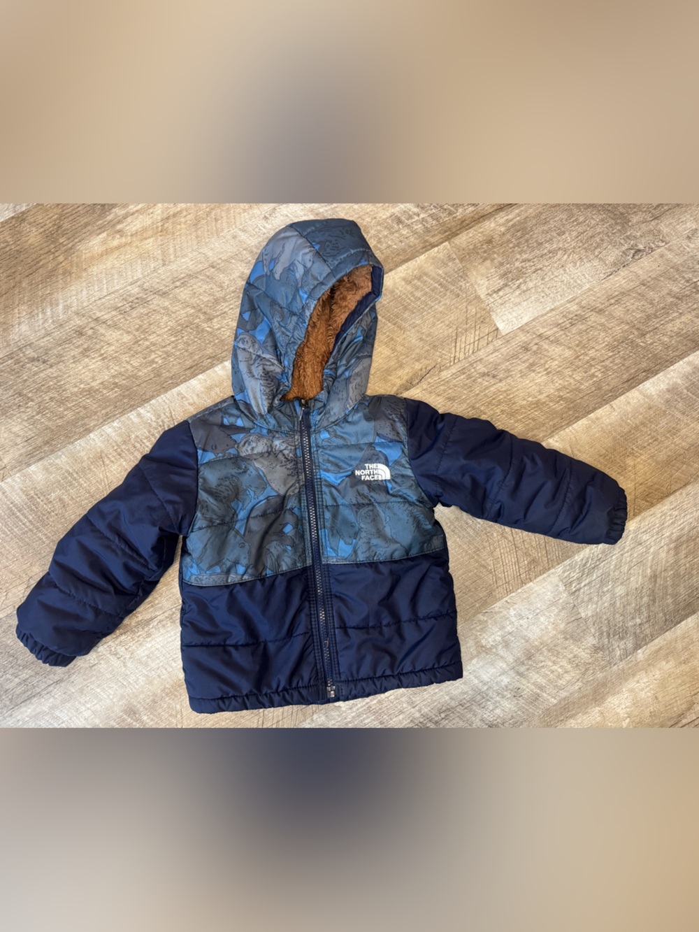 Kids The North Face Blue & Brown Quilted Jacket with Embroidered Logo